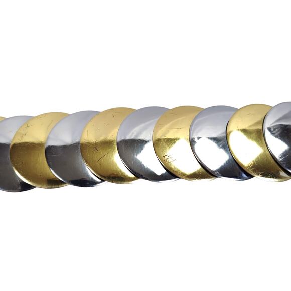 Vintage 80s Stretch Metal Disc Belt Gold Silver Tone Coin Belt One Size main image 12
